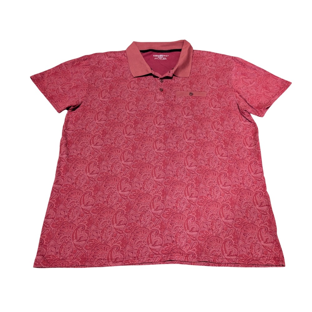 Consequence Polo Shirt Mens XL Red Paisley Cotton Short Sleeve Casual Boho Top